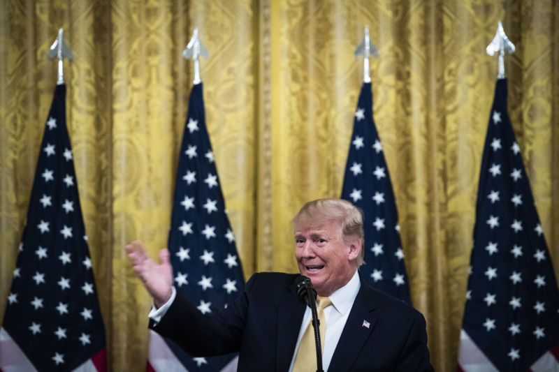 President Donald Trump discusses Twitter, Facebook, and Google during a Social Media Summit at the White House in July 2019. 