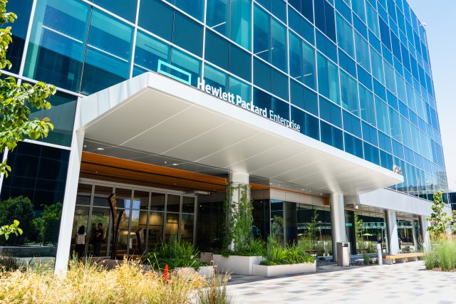 A look at the new Hewlett Packard Enterprise (HPE) corporate headquarters located in Silicon Valley in August 2019.