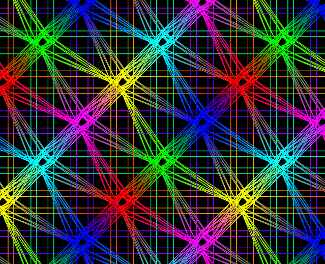 A collection of many brightly colored lines a black background.