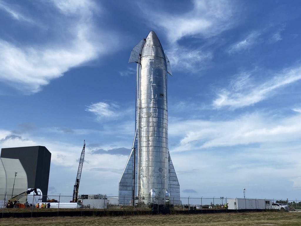 A prototype of SpaceX's Starship vehicle stands 50 meters tall in South Texas.