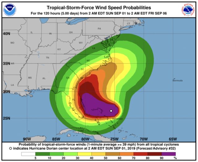 NOAA graphic on Hurricane Dorian. 