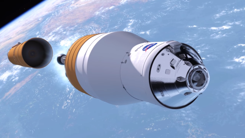 NASA conceptional artwork for the Exploration Upper Stage carrying the Orion spacecraft.