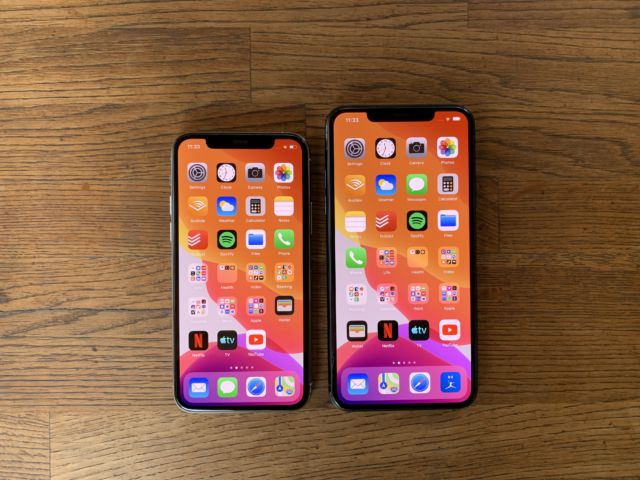 The iPhone 11 Pro Max (right) measures a whopping 6.22 inches tall. The iPhone 11 Pro (left) is no slouch at 5.67 inches, but that extra half-inch(ish) makes it look tiny in comparison.