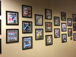 Image of many framed magazine covers