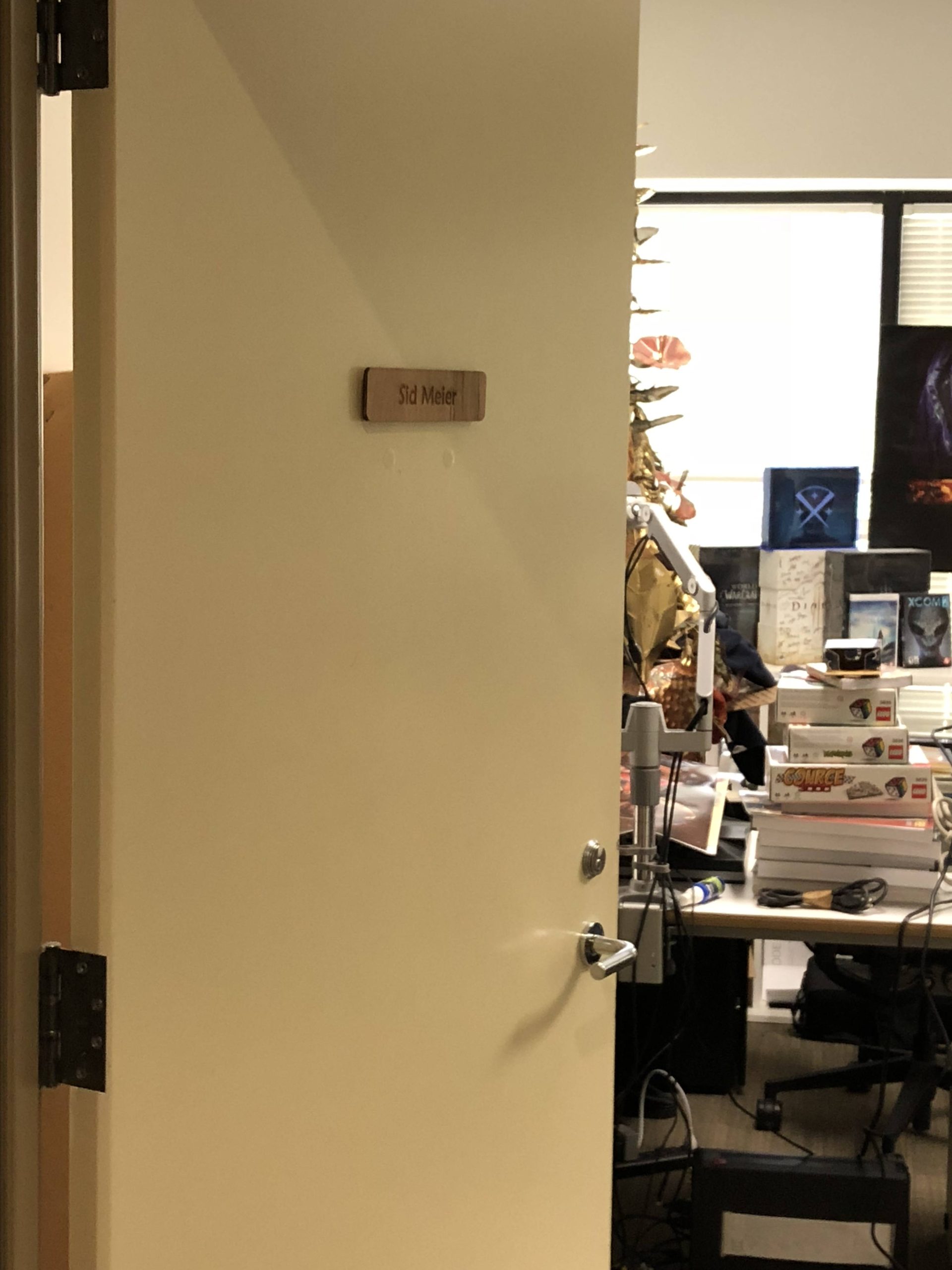 Looking into Sid Meier's office through the door