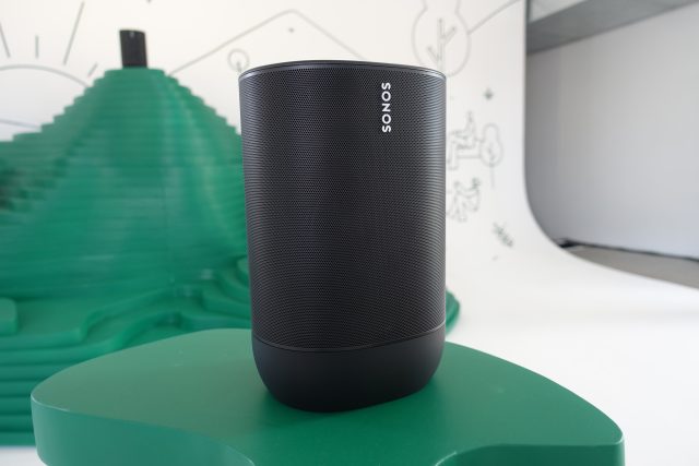 The Sonos Move is a powerful wireless speaker that works indoors over Wi-Fi or outdoors over Bluetooth.