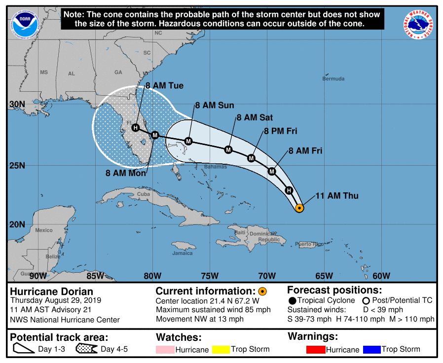 This is the actual forecast for 11am ET, Thursday, August 29, 2019.