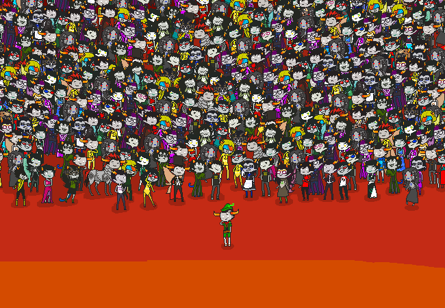 An army of ghosts from dead-end Homestuck timelines and fanfiction, getting ready to fight the series' evil character Lord English.