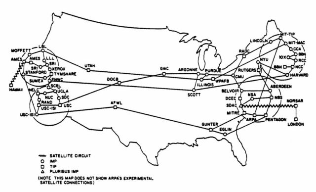 A map of ARPANET, circa 1980.