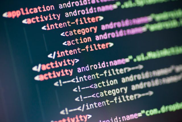 Stock photos strike again: "Computer code lines on a display."