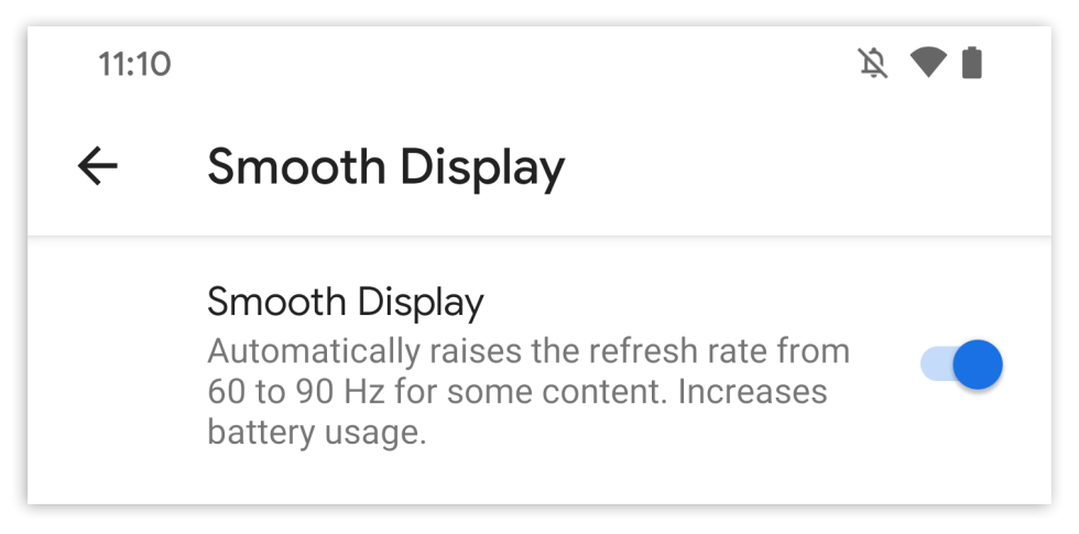 The Pixel 4's 90Hz display setting only works "for some content." 