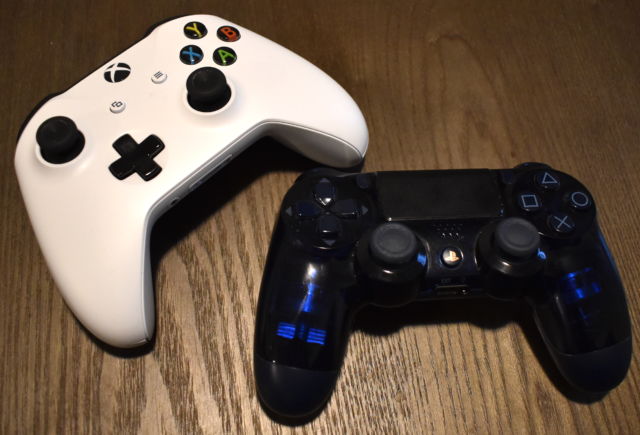The Xbox One Wireless Controller and Sony's DualShock 4 controller.