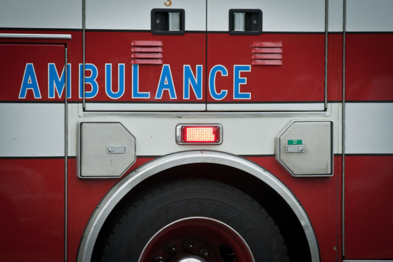 Photograph of the backdoor of an ambulance.