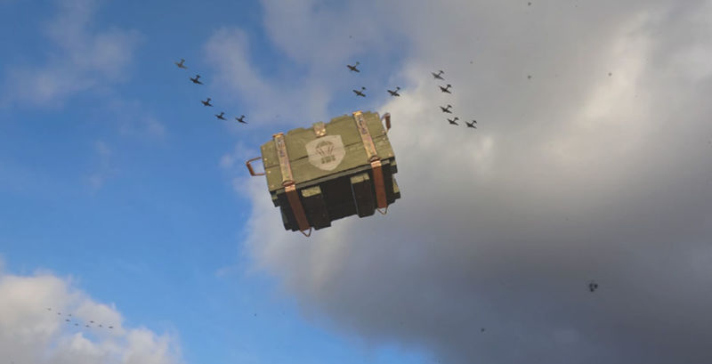 This image of a <em>Call of Duty</em> supply drop falling to the ground can also symbolize the entire concept floating up and out of our lives.