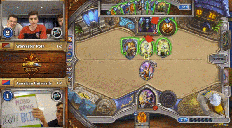 The on-stream moment that eventually earned the AU <em>Hearthstone</em> team a six-month suspension from tournament play.