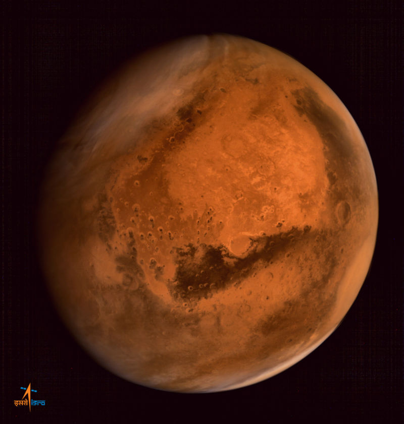 Image showing a dust storm over the northern hemisphere of Mars.