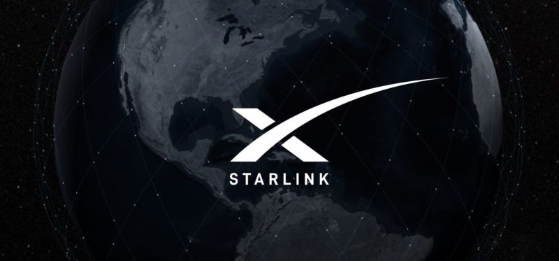 Starlink logo imposed on the stylized image of the Earth.