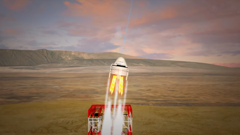 Still image from an animation of Boeing's launch abort system test.