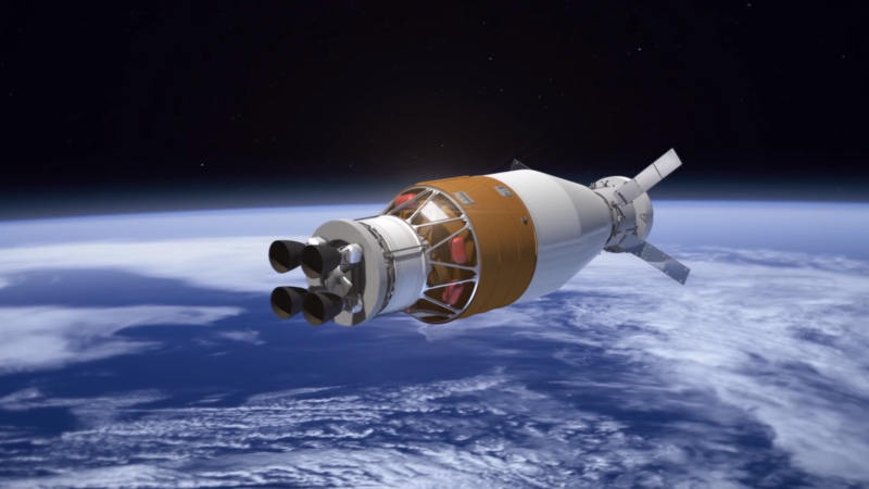 Artist's conception of spacecraft over the Earth.