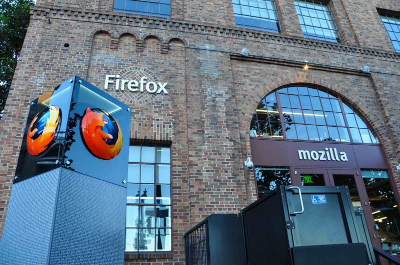 A Firefox logo is seen outside Mozilla's office in San Francisco.