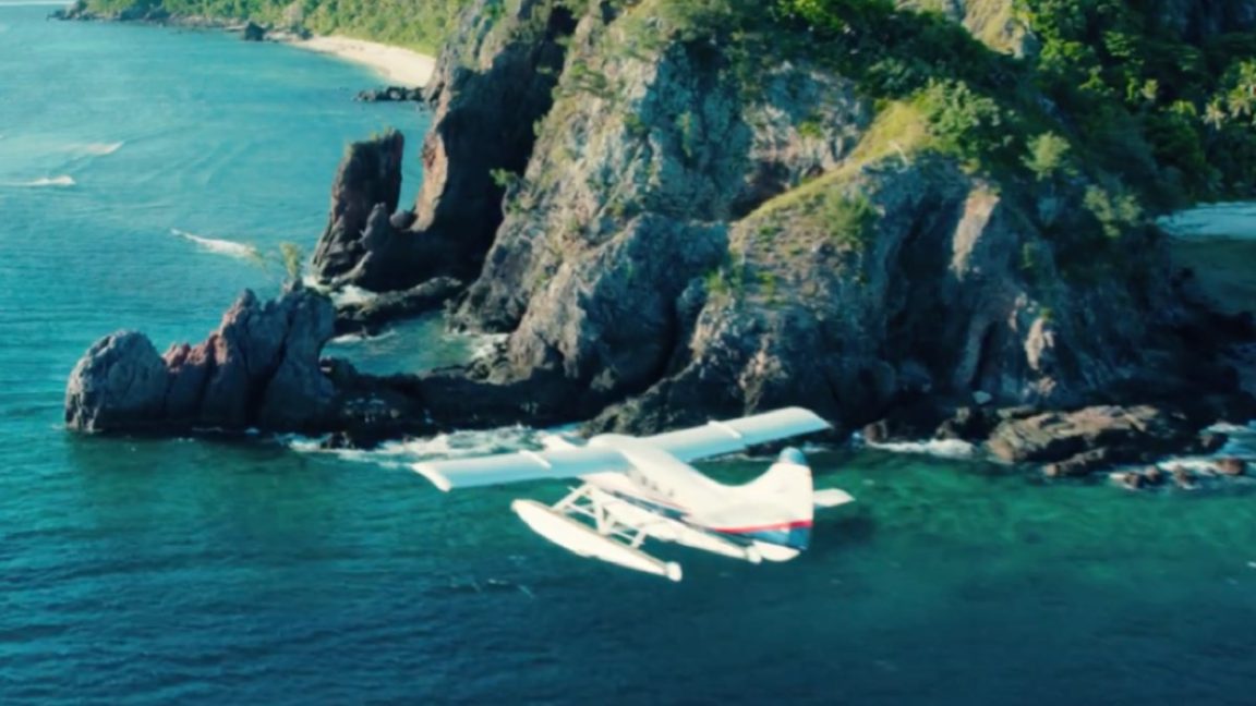 plane approaching island