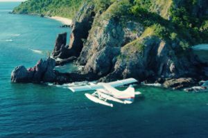 plane approaching island