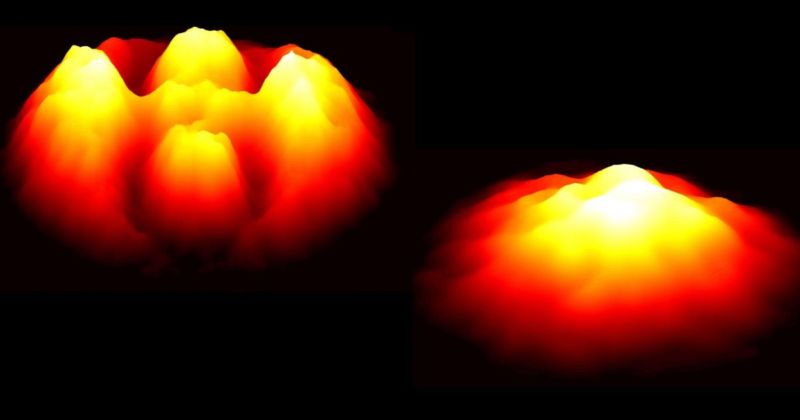 Researchers captured the decay of a quantum knot (left), which untied itself after a few microseconds and eventually turned into a spin vortex (right).