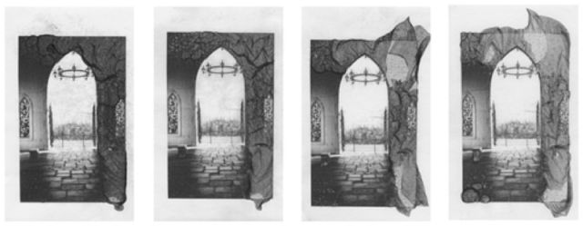 These images show the results of varying how long a print was submerged in the Mordançage solution. (a) 1 minute, (b) 4 minutes, (c) 8 minutes and (d) 60 minutes.
