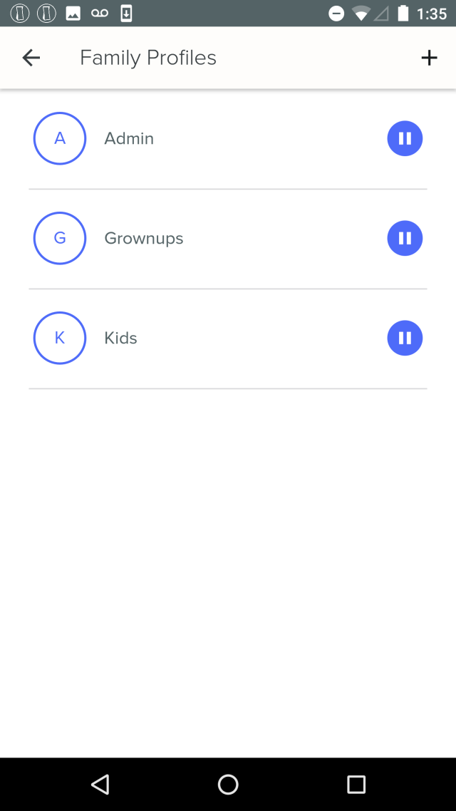 eero family profiles screen
