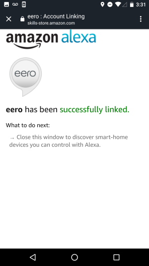 eero successfully linked to Alexa