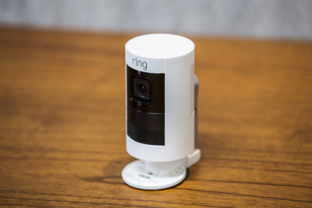 Amazon's Ring Stick Up Cam records at 1080p and can relay audio both ways.