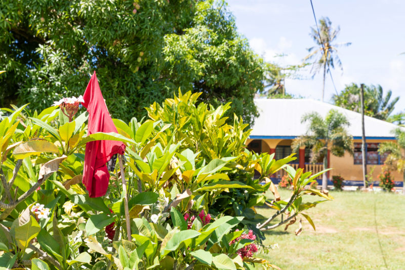 APIA, SAMOA - DECEMBER 5: Red flags are seen hanging outside of homes of Apia residents indicating they have not been vaccinated for measles on December 5, 2019 in Apia, Samoa. 