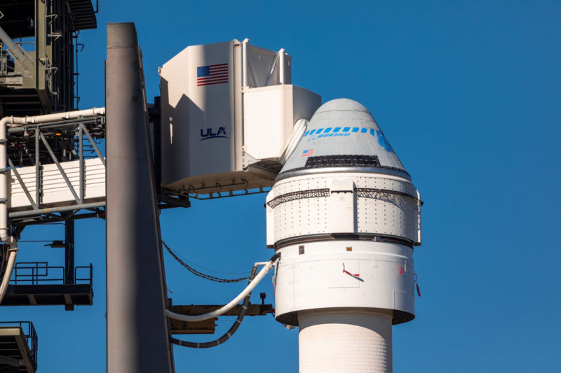 The very top of a rocket on a launch pad.