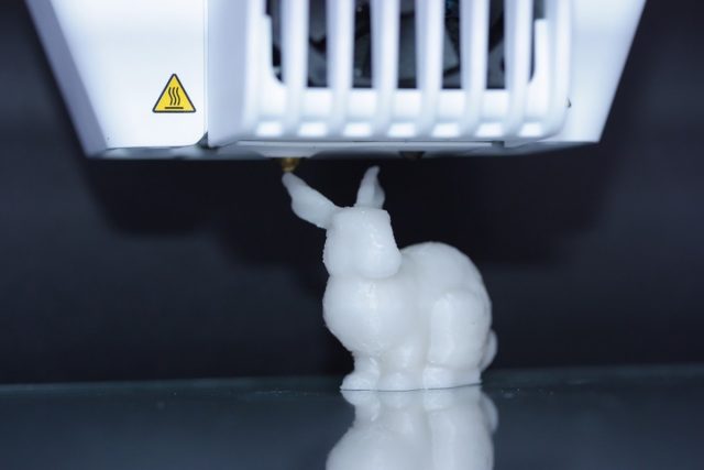 A 3D-printed plastic rabbit, aka the Stanford Bunny. The plastic contains DNA molecules in which the printing instructions have been encoded.