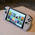 Dell's Concept UFO portable PC gaming console on a white table.