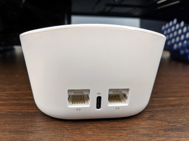 back view of Eero shows two network ports and a USB-C charging port