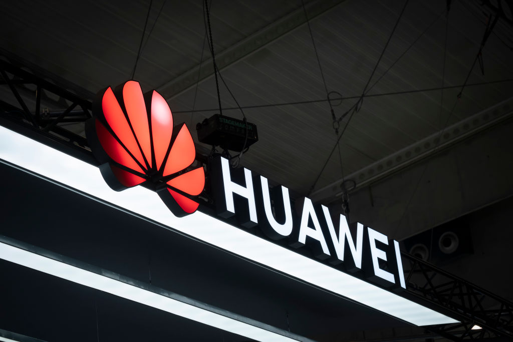 Huawei's logo seen at a technology conference.