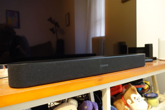 The first-generation Sonos Beam is a compact smart soundbar. The newer, second-gen model adds Dolby Atmos and a new grille material, though it costs $449.