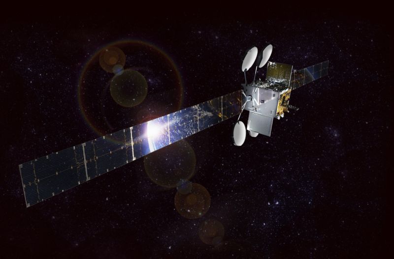 Illustration of a broadband satellite in space.