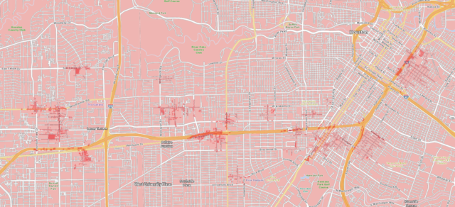 Verizon's 5G Houston coverage as of December 2019, with 5G "Ultra Wideband" in dark pink. For an idea of how much of the Houston metro this covers, you can zoom out from the same location at <a href="https://www.google.com/maps/place/Houston,+TX/@29.733833,-95.429167,14z/data=!4m5!3m4!1s0x8640b8b4488d8501:0xca0d02def365053b!8m2!3d29.7604267!4d-95.3698028">this Google Maps link</a>.