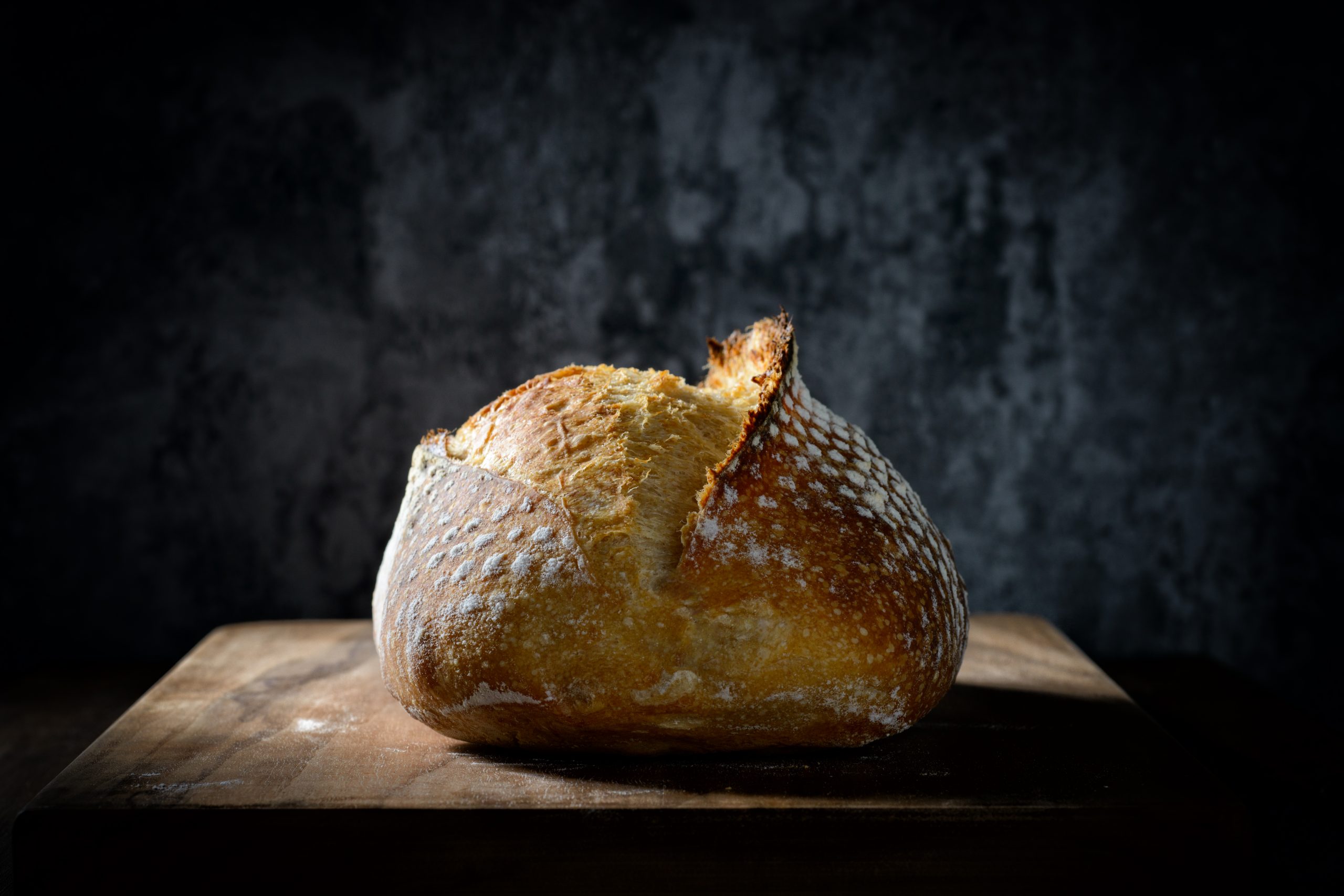 Still life of sourdough with dark background
