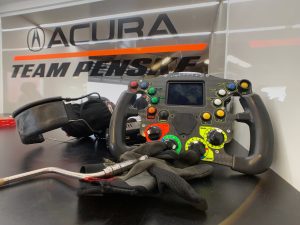 A steering wheel from a race car
