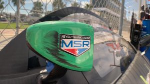 Tire marks on the mirror of a race car