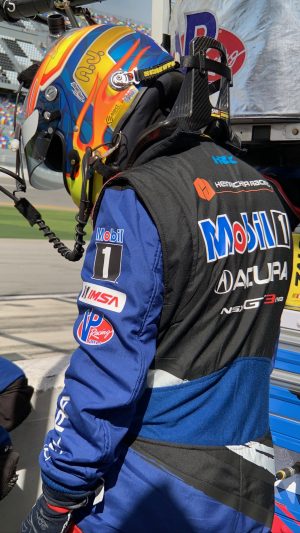A racing driver at rest.