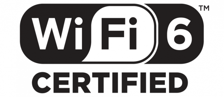 Le logo en noir et blanc proclame la certification Wi-Fi 6.