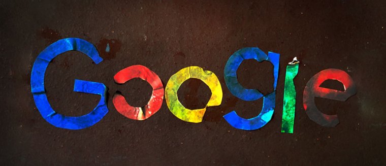 Photo of Google logo but each letter is burnt or damaged