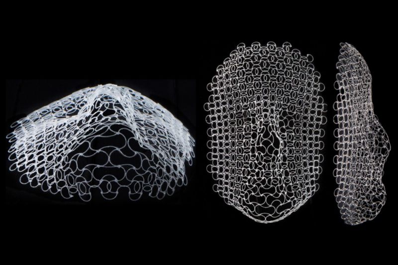 A lattice structure, originally printed flat, has morphed into the outline of a human face after changing the surrounding temperature. The facial shape is based on the likeness of Carl Friedrich Gauss.