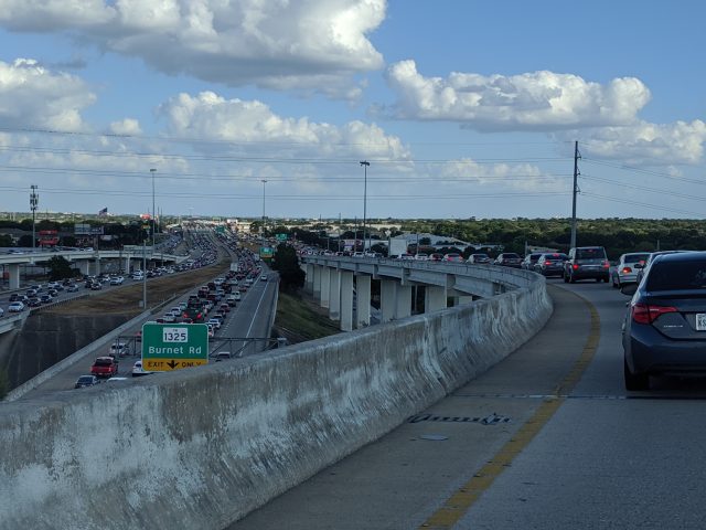 Joy is trying to drive south toward downtown around 4pm in Austin, Texas.