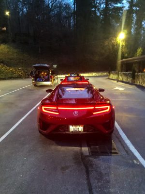A red NSX before dawn.