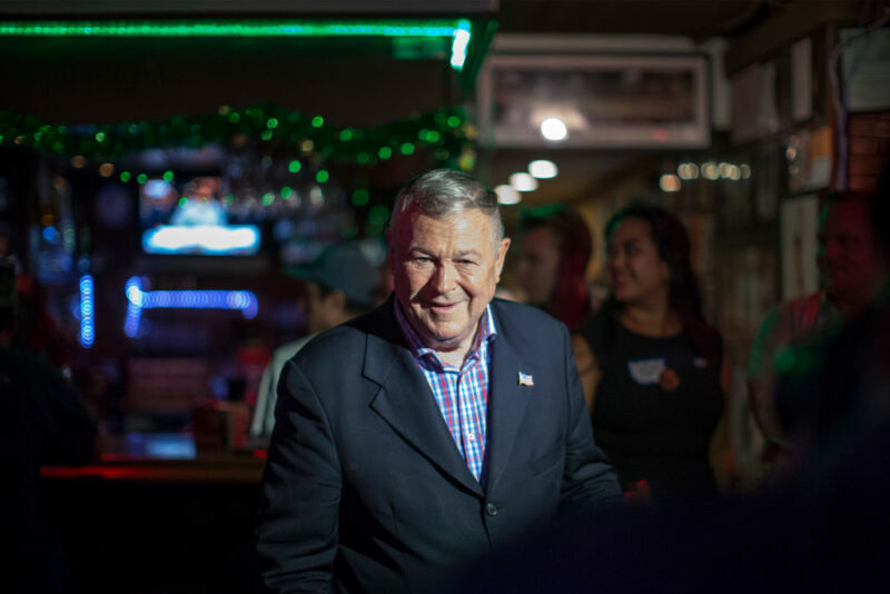 Rep. Dana Rohrabacher on November 6, 2018, in Costa Mesa, California, just before he learned he had lost his seat to a Democratic challenger. Rohrabacher, the most Putin-friendly member of Congress, visited with Julian Assange in 2017 to offer him a pardon in exchange for proof that Seth Rich, not Russian intelligence, had leaked the DNC emails.